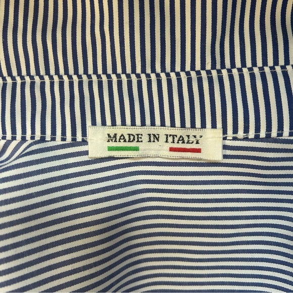 Striped Blue and White shirt with Floral Embroidery.  Size M - Picture 7 of 11